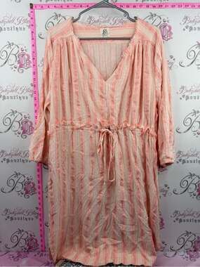 DRA LOS ANGELES dress Peach Striped Midi Dress with Drawstring Waist